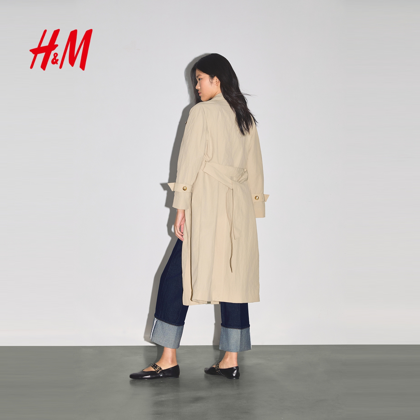 HM女装风衣2025秋季新款洋气长款英伦风轻便舒适外套大衣1000021 - 图1
