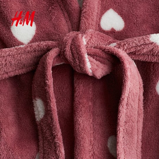 HM童装儿童女童家居服2025新款红色拜年服圣诞抓绒睡袍0540614