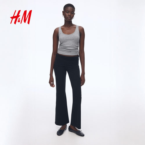 HM女装裤子2025秋季新款时尚休闲折叠腰棉质松紧腰长裤1299682 - 图0