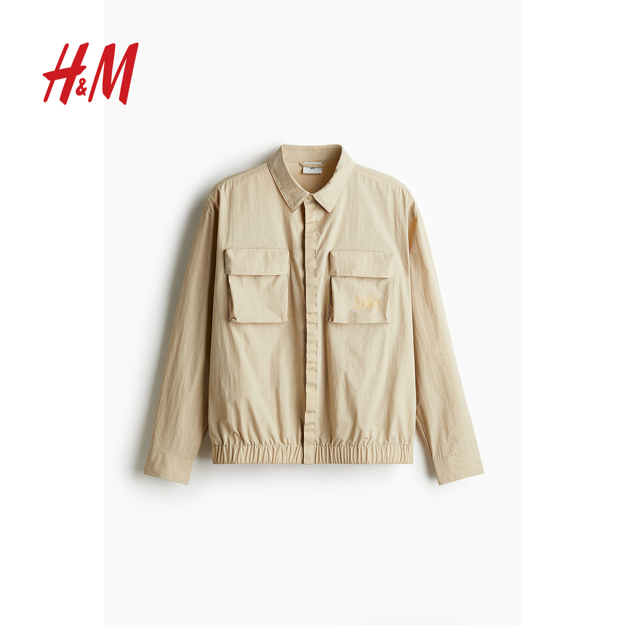 HM男装夹克秋季巴恩风宽松帅气翻领印花尼龙外套式衬衫1214779 - 图2