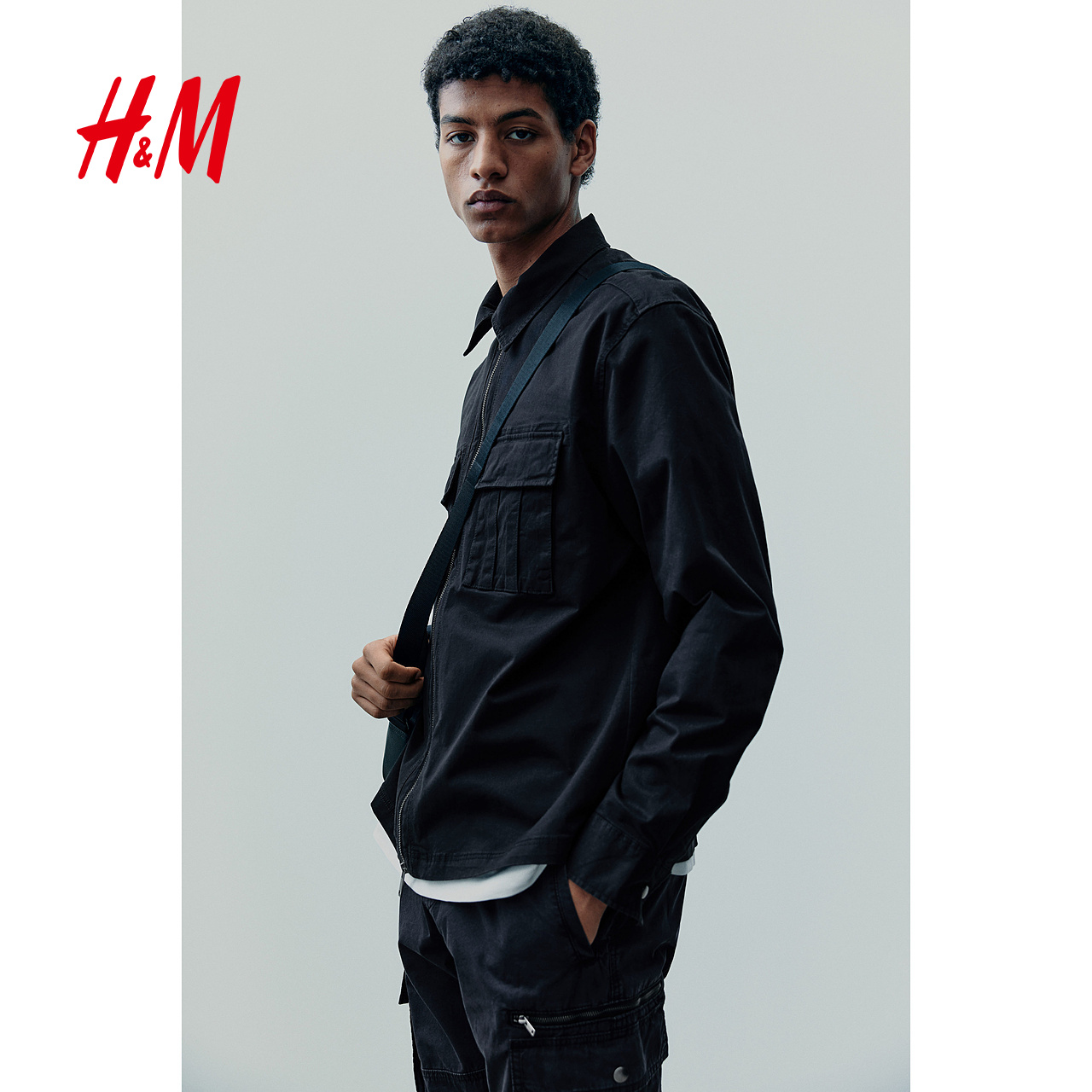 HM男装2025年夏季新款标准版型斜纹布外套式衬衫1265606