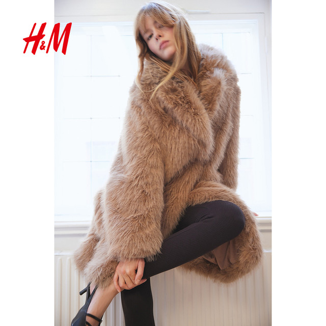 HM women's woolen coat winter warm imitation fur mid-length velvet coat woolen coat 1101014
