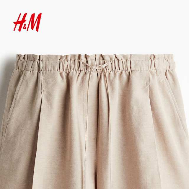 HM ກາງເກງກາງເກງຂອງແມ່ຍິງ summer linen blend drawstring shorts 1259172