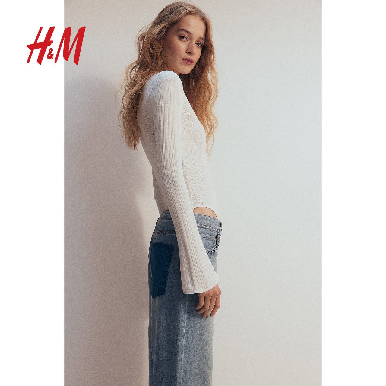 HM冬季新品喇叭袖网眼连体紧身衣1291849,淘宝优惠券,粉丝福利购,淘宝优惠卷