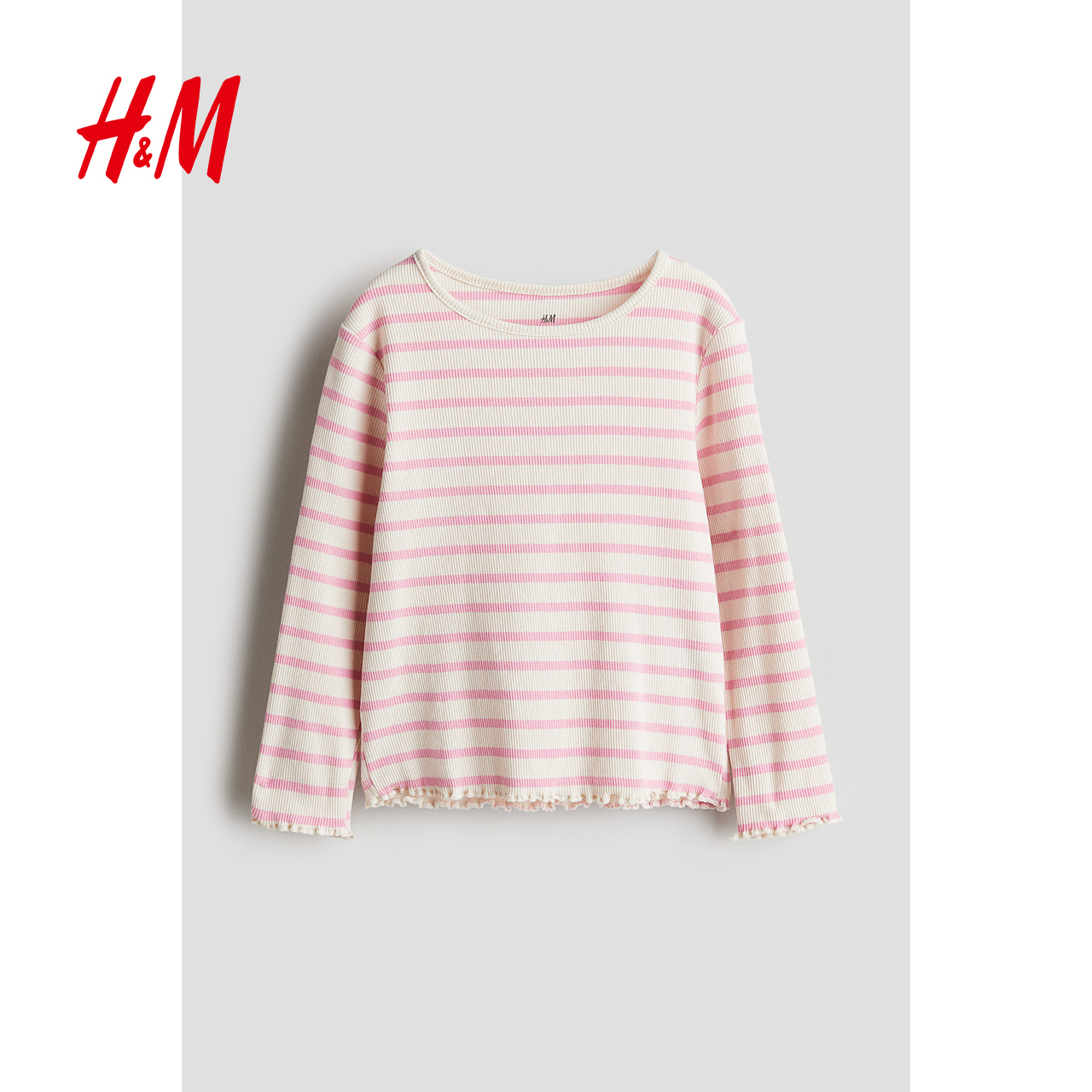 HM童装儿童女童T恤秋洋气打底衫圆领长袖柔软罗纹内搭上衣1212699 - 图3