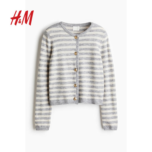 HM女装毛针织衫2025年冬季新款修身事实精致气质miu系开衫1264527 - 图2