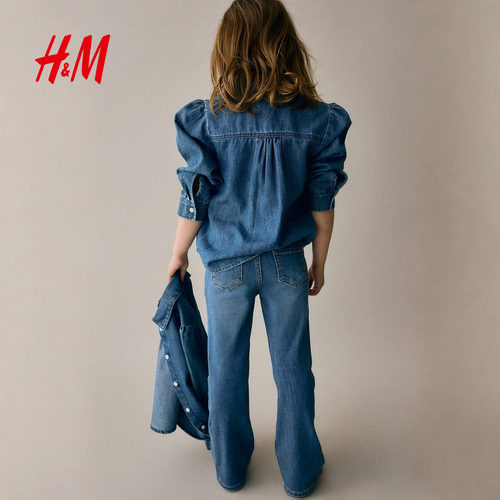 HM童装儿童女童牛仔裤2025冬新款弹力修身时髦休闲喇叭裤1228540 - 图1