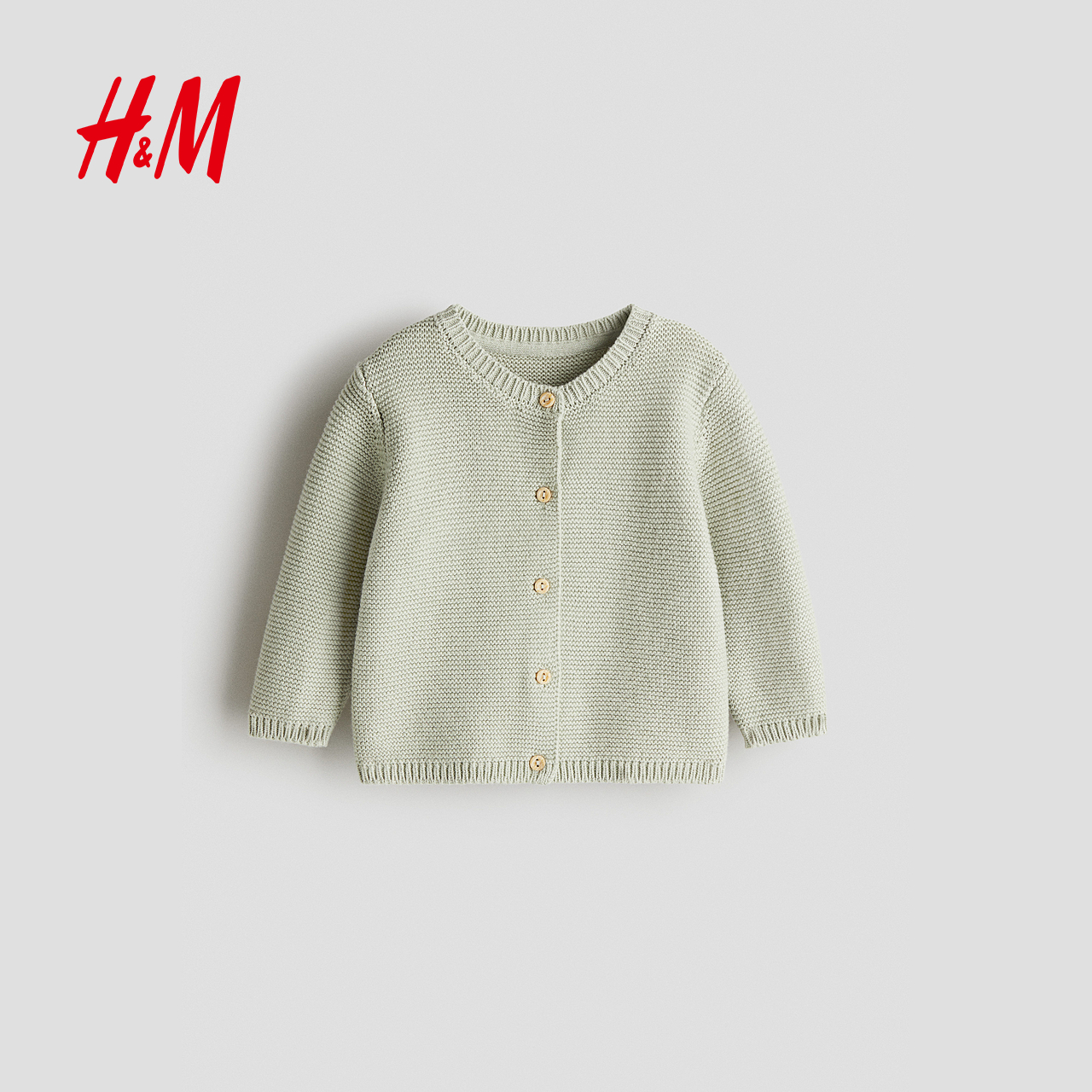 HM童装新生儿男婴女婴毛衣2025新款圆领长袖纹理感针织衫1166949 - 图0