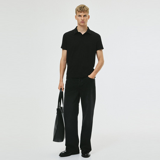 HM男装Polo衫薄款正肩商务通勤风翻领时尚休闲短袖上衣0956343