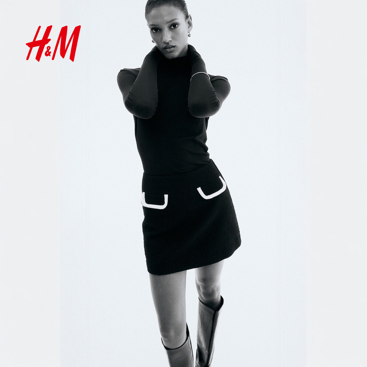 HM女装半身裙春季年春季直筒圈绒梭织高腰半身短裙1292331,淘宝优惠券,粉丝福利购,淘宝优惠卷