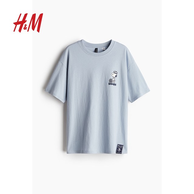 HM women's T-shirt autumn Snoopy American round neck large profile printed short-sleeved bottoming shirt top 1260635