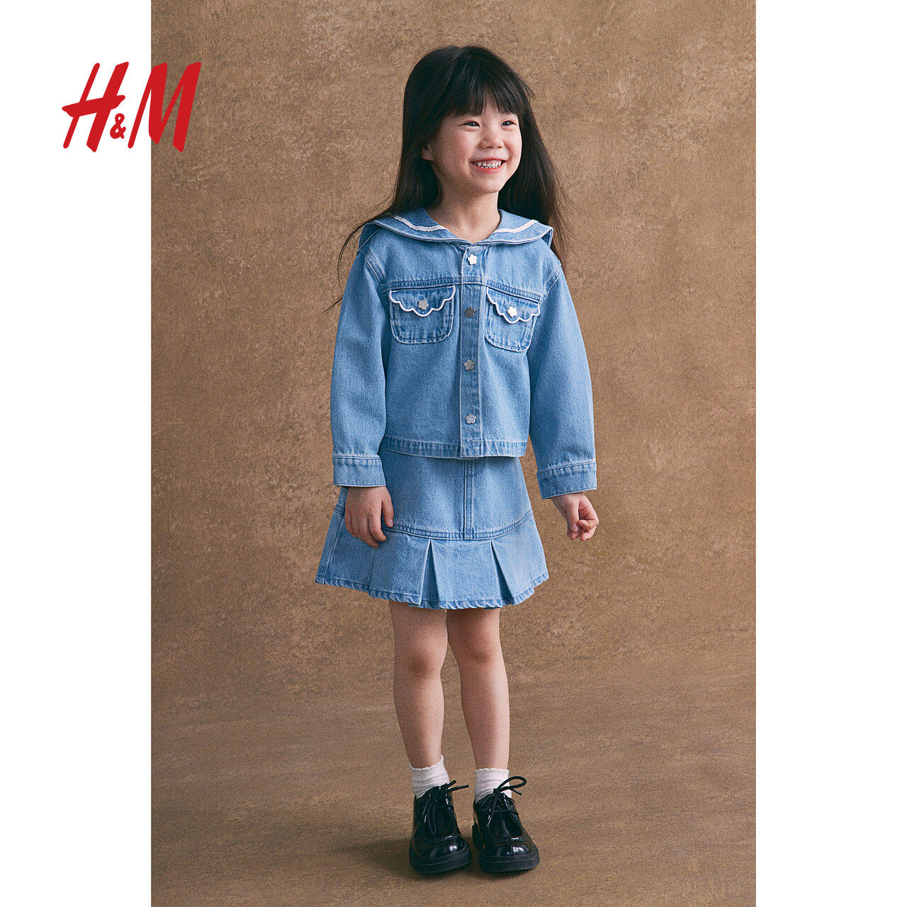 HM新款童装儿童女童牛仔外套潮流设计款海军领水手夹克1265195,淘宝优惠券,粉丝福利购,淘宝优惠卷