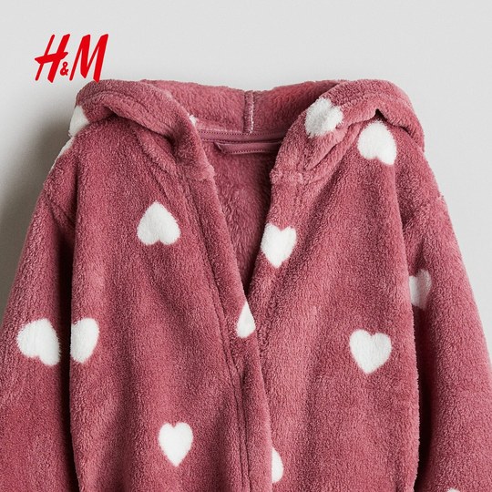 HM童装儿童女童家居服2025新款红色拜年服圣诞抓绒睡袍0540614