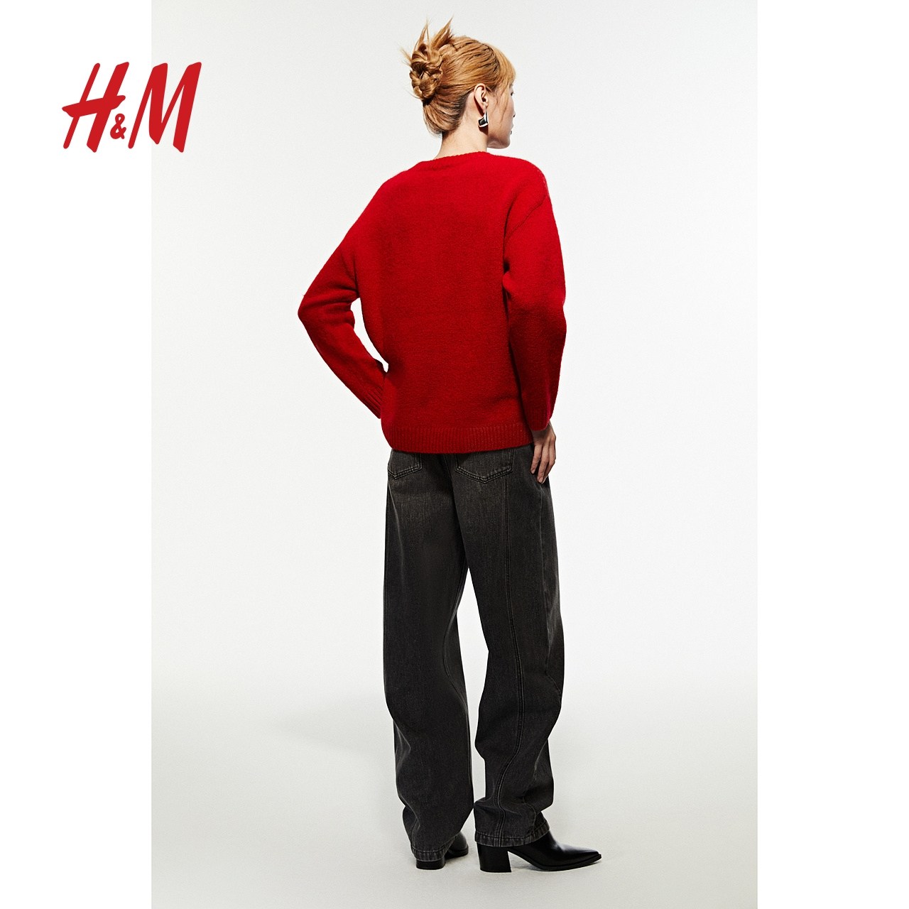 HM女装红色毛针织衫长袖宽松圆领上衣1269572,淘宝优惠券,粉丝福利购,淘宝优惠卷