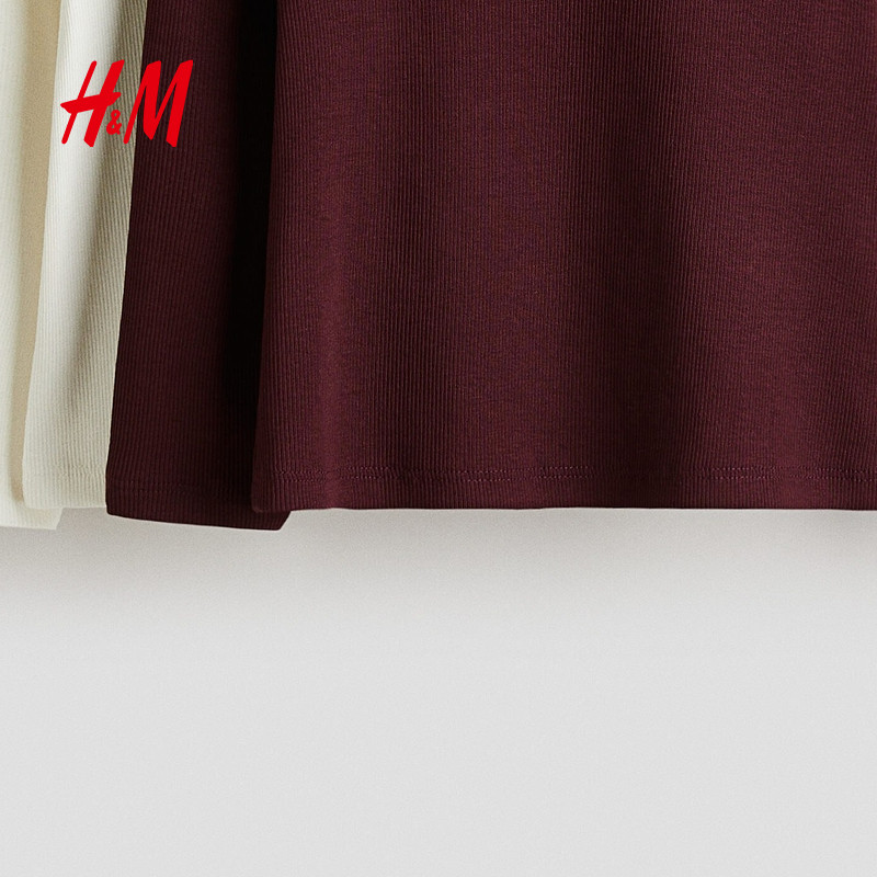 HM童装儿童女童T恤2件装冬季深红色罗纹棉质上衣1250055,淘宝优惠券,粉丝福利购,淘宝优惠卷