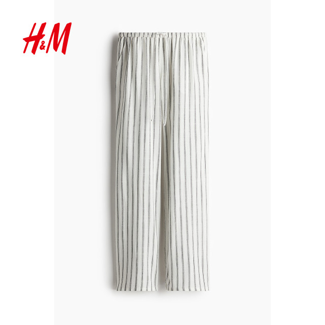 HM ກາງເກງກາງເກງຂອງແມ່ຍິງ summer drawstring ວ່າງ linen ປະສົມ pants ບາດເຈັບແລະ 1261667