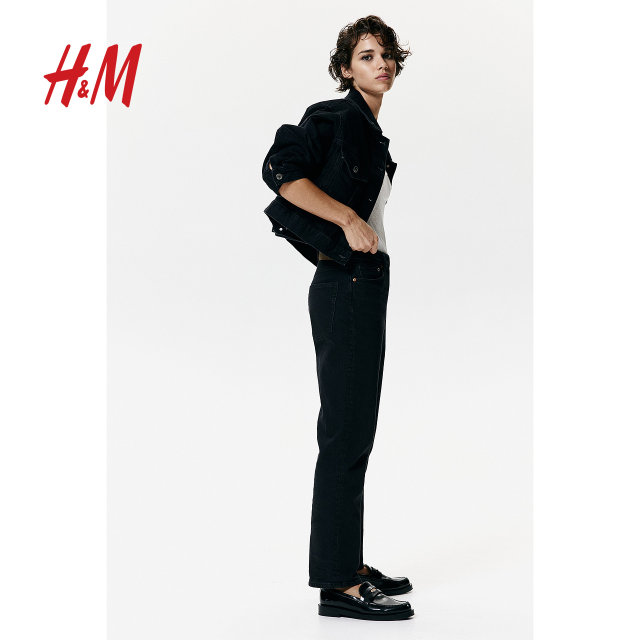 HM women's pants autumn elastic retro style high waist loose straight jeans 1128915