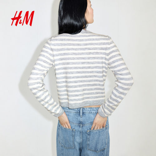 HM女装毛针织衫2025年冬季新款修身事实精致气质miu系开衫1264527 - 图1