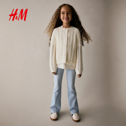 HM童装儿童女童牛仔裤2025冬新款弹力修身时髦休闲喇叭裤1228540 - 图0