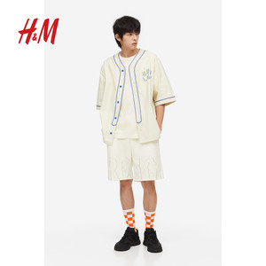 【Brolga × H&M】男装休闲裤夏季休闲宽松抽绳式印花短裤1157937