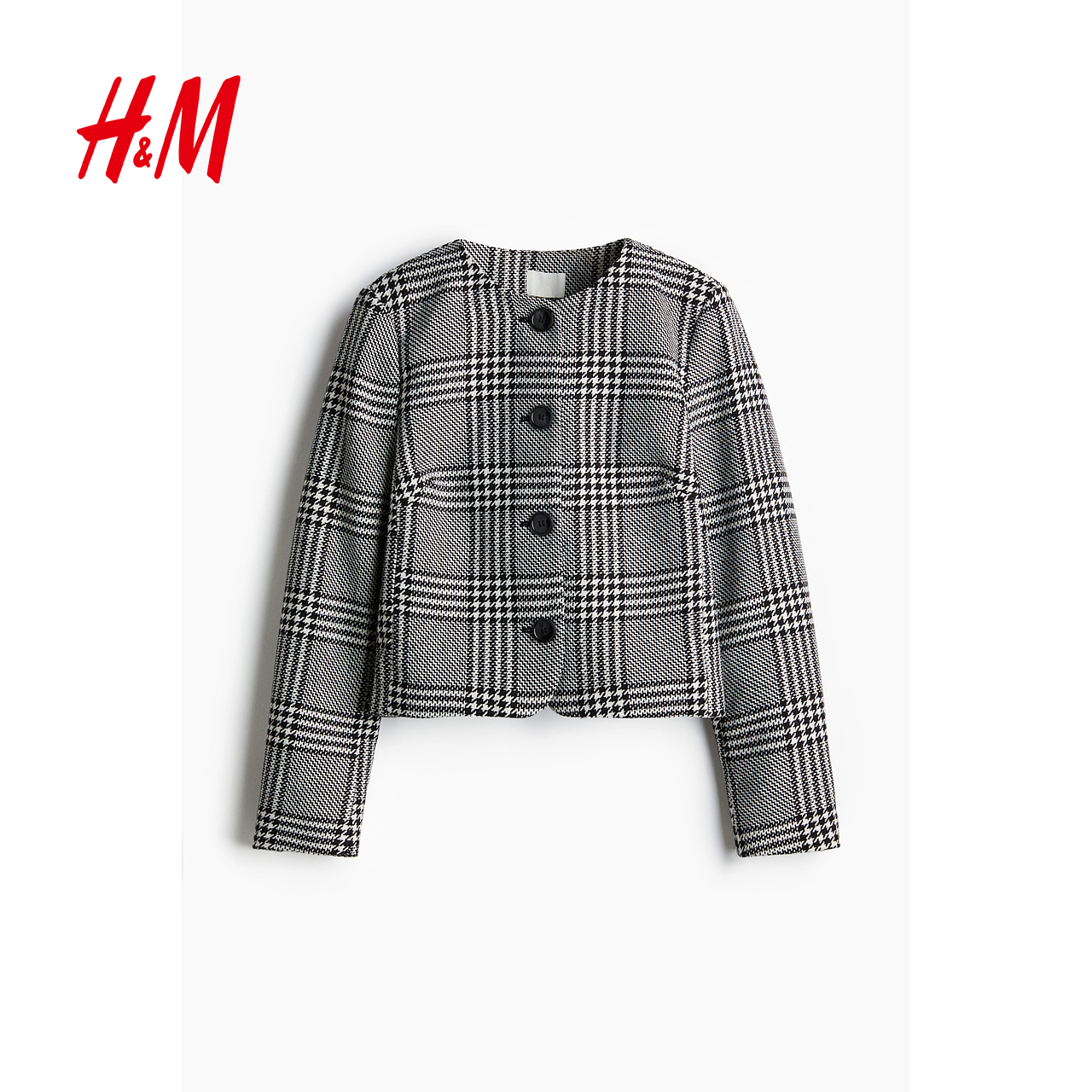 HM女装短外套2025秋季新款长袖圆领单排扣设计感廓形外套1277879 - 图3