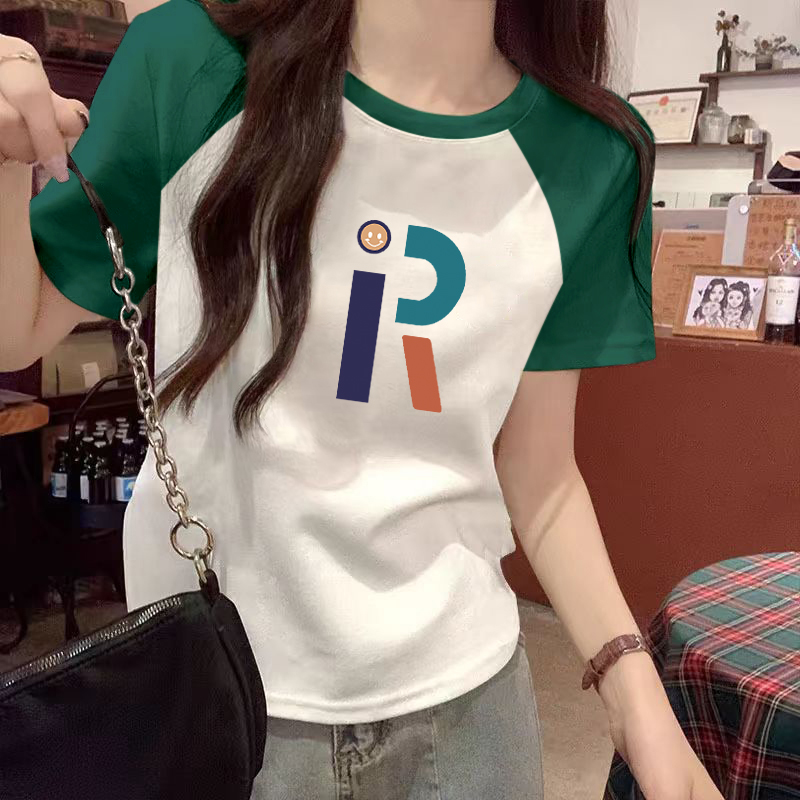 拼接撞色棕色纯棉短袖t恤女夏新款上衣宽松大码女装宽松显瘦小衫 - 图2
