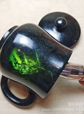 天然藏玉药石茶杯男女款玉石雕刻强磁助眠盖碗茶具摆件马克杯