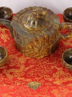 天然女娲石七彩石茶具竹叶青玉石功夫茶具套装送盒子多种款式