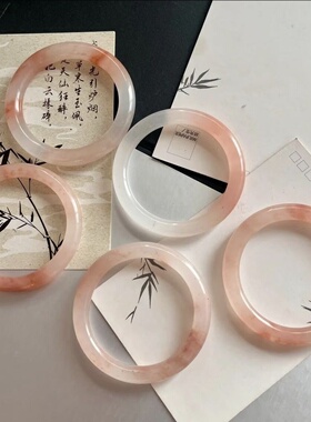 厂家 天然金丝玉桃花酿手镯 粉嫩心玉镯子新中式玉手镯