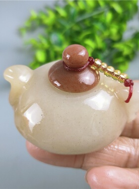 玉器珠宝金丝玉把把壶迷你小壶玉壶手把件小摆件