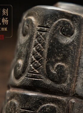 仿古铁石兽面纹玉琮勒子古法做旧琮管文玩吸磁工艺品批发