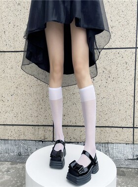黑色JK小腿袜百搭显瘦透明丝袜女夏季薄款日系白色中筒袜子潮