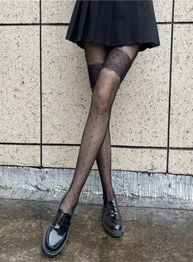 大腿蕾丝菱格连裤袜子薄款提花黑丝袜女性感网红ins潮黑色打底袜