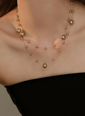 香槟金满天星珍珠长项链女2025新款毛衣链轻奢高级感配饰叠戴项链