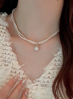 饰悟银饰双层缠绕珍珠项链女