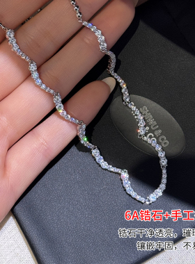 复古轻奢锆石满镶波浪锁骨链