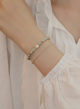 饰悟银饰女彩色手串天然珍珠手链