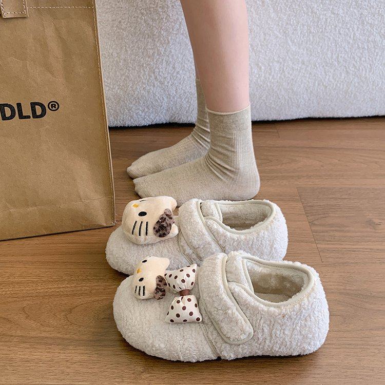 冬季新款KT猫卡通毛毛鞋女保暖2025居家舒适棉鞋魔术贴懒人鞋蝴蝶,淘宝优惠券,粉丝福利购,淘宝优惠卷
