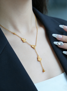 新中式古法铜合金微镶葫芦项链女复古级感毛衣链小众轻奢气质配饰