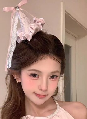 甜度超标氛围感少女心蕾丝蝴蝶结生日头饰帽发夹装饰拍照出片道具