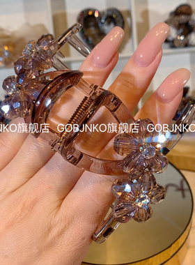GOBJNKO轻奢高级感紫色水晶花朵抓夹盘发夹发抓发饰鲨鱼夹盘发抓