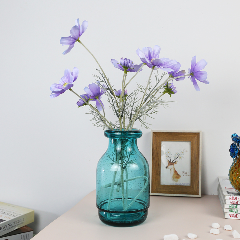 创意灰色圆花瓶简约彩色玻璃瓶向日葵窄口瓶床头书桌水培摆件器皿-图0