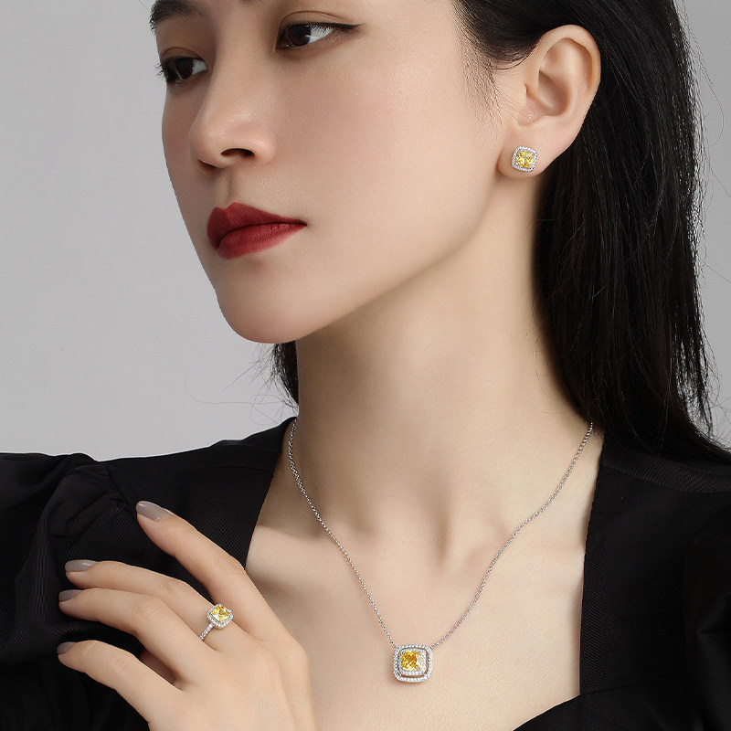 elle黄水晶大颗彩色宝石复古毛衣链 elle饰品项链