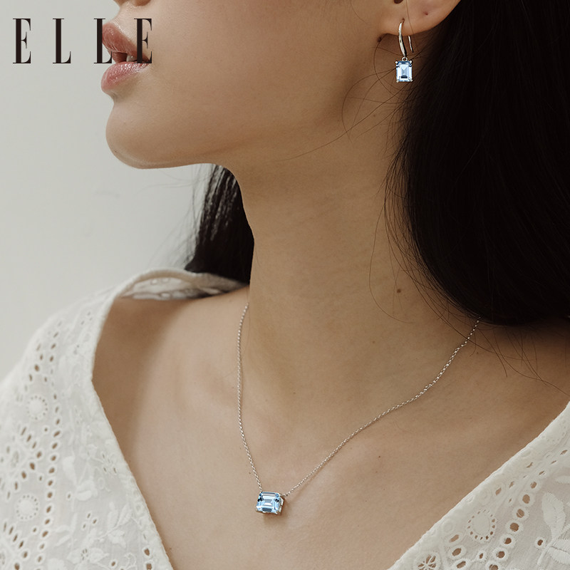 elle方糖大颗彩色宝石秋冬毛衣链 elle饰品项链