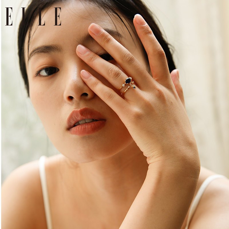 elle克莱因蓝宝石银镀18k金尾戒 elle饰品戒指/指环