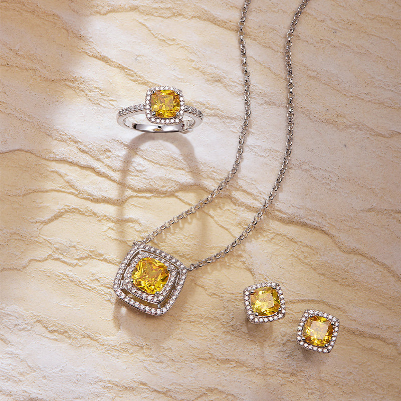 elle黄水晶大颗彩色宝石复古毛衣链 elle饰品项链