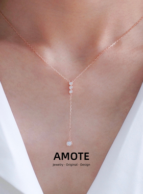 AMOTE 镶钻吊坠S925银项链女气质轻奢小众设计感锁骨链新款潮