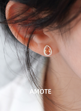 AMOTE《橘子海》精致小水滴形耳钉S925银耳环高级气质通勤百搭