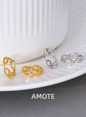 AMOTE 几何锁链耳扣S925银耳圈气质金色ins风小众设计高级感耳环