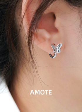 AMOTE《织梦蝶缘》925银蝴蝶耳圈